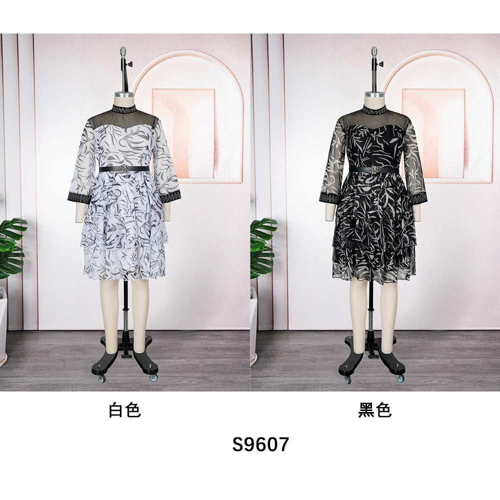 Fashionexport dress a-line skirt africanplus size women's clothing  chiffon cake skirt dress comes with belt