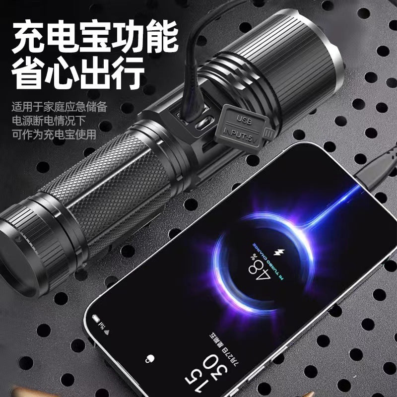 Cross-border aluminum alloy digital flashlight mechanical zoom strong light USB charging outdoor emergency long-range strong light flashlight