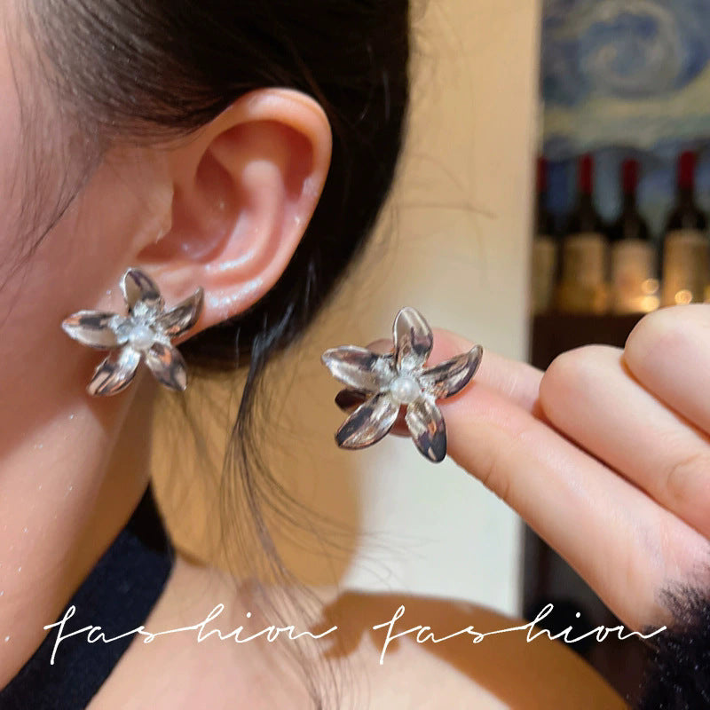 925 silver needle hong kong style retro metal earrings for women classy geometric plain hoop earrings easiest for match exaggerated work clothing earrings