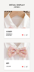girls' summer skirt set: pink sequin skirt with flutter sleeves and bow tie – kids' sparkly skirt outfit