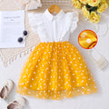Girls' dress for toddlers and young children, ruffle trim mesh dot dress