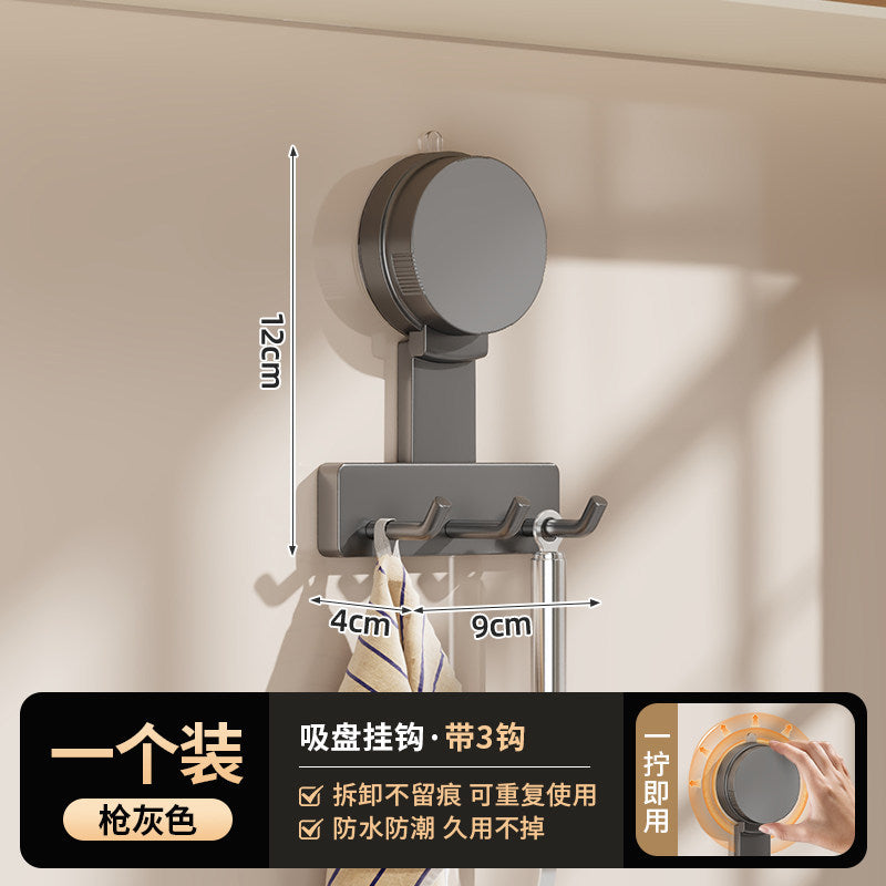 Suction cup punch-free hook bathroom strong load-bearing bathroom wall-mounted towel sticky hook kitchen row storage rack