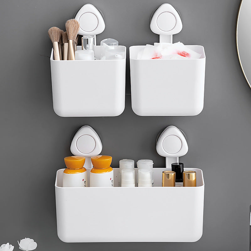 Household bathroom storage box Rectangle plastic suction cup Bathroom rack No punching suction cup wall-mounted storage box