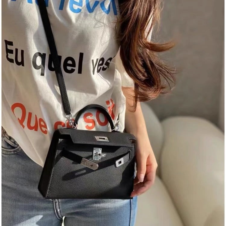 Palm grain cowhide second generation kelly bag 2024new arrivaltrendyminiclassy sense genuine leather satchel shoulder crossbody bag