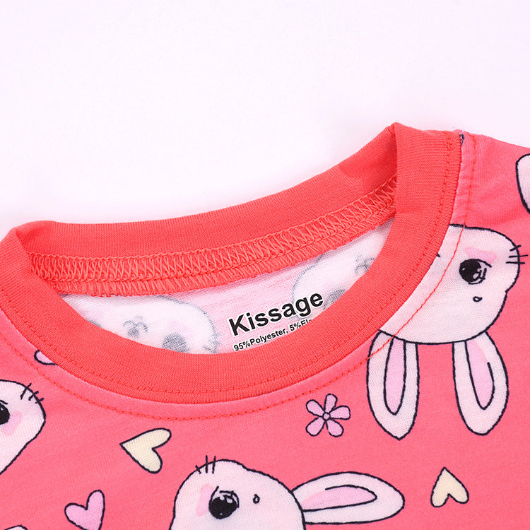 foreign trade supply easter all-print pink rabbit girl home wear suit