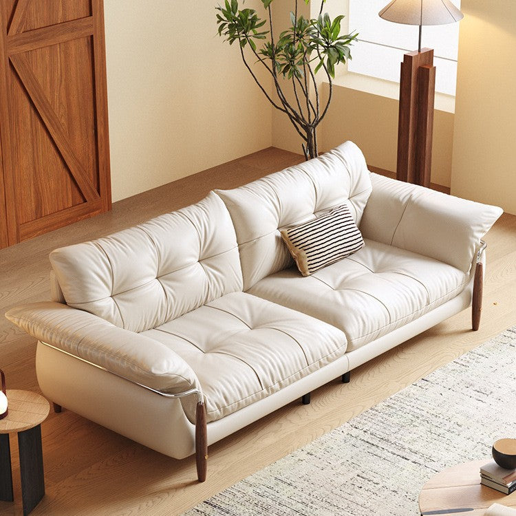 Oil wax leather sofa living room for homecasualchinoiserie italian normcore small apartment straight row sofa first layer cowhide cream