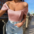 summer new arrival cross-border fishbone corset bandeau top women's satin off-the-shoulder blouse european and american style