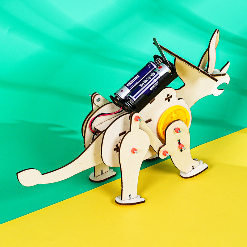 Mechanical Triceratops Technology Small Production Scientific Experiment Wooden Patchwork Model Children's Handmade DIY Creative Invention