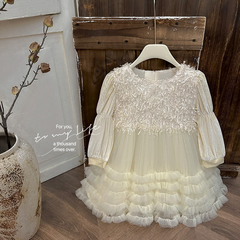 Girls' dress - new autumn  korean style, chic and elegant baby girl fairy princess dress, birthday party gown, trendy tulle skirt