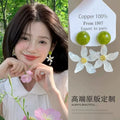 Summer green flower stud earrings-e7008 gold