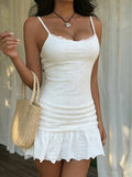 summer new arrival: cross-border women's fashion - european & american style, sweet & sultry camisole mini dress, figure-flattering, hollow-out camisole dress