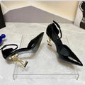 Fashionpure color patent leather patent leather toe sandals women's letter heel one-line strap flats pointed toe hollow fashion high heels