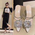 Baotou half slippers women's summer outer wear shoes rhinestone sandals transparent crystal high heels women's stiletto shoes high heel slippers