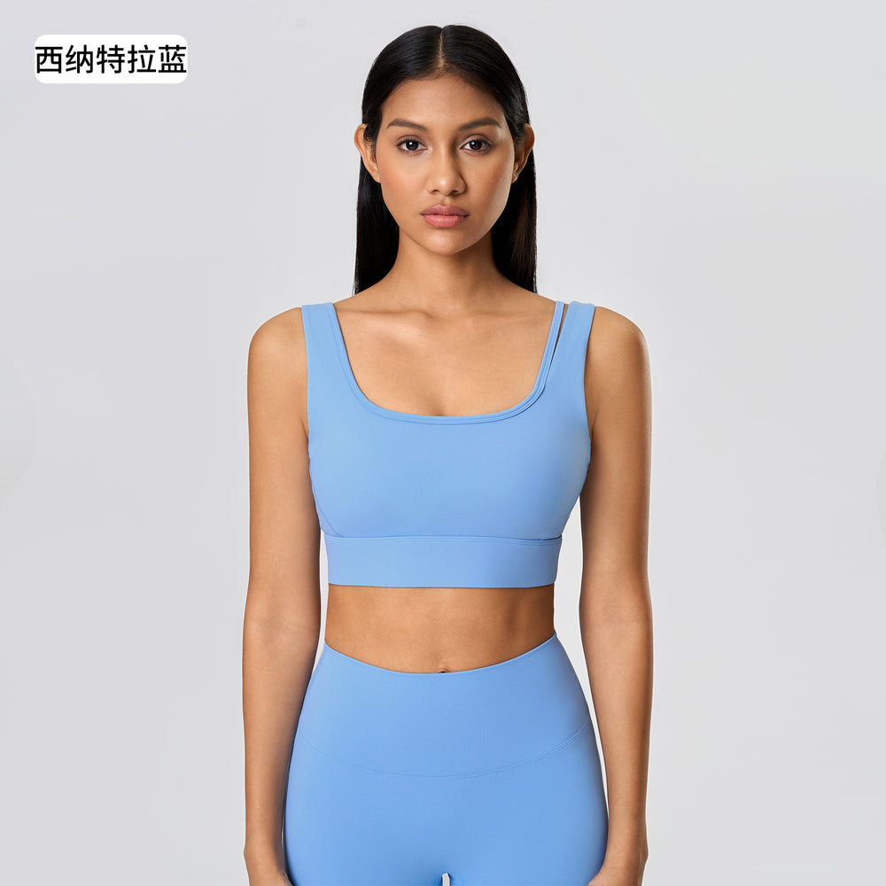 New shockproof, push-up, cutout back yoga bra - barely there, skin-friendly, semi-fixed cup sports bra for women - d25071