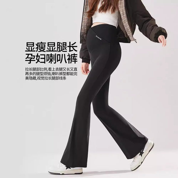 Maternity pants wear shark skin flared pants, autumn and winter belly support and thin large size yoga pants, maternity casual pants