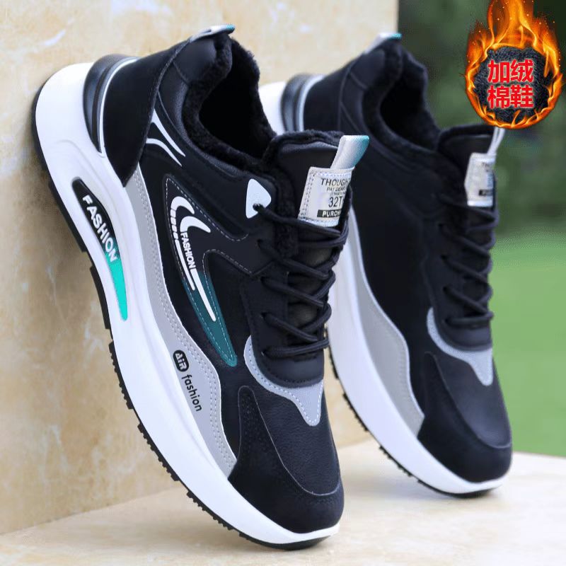 Winter cotton shoes for men, new style, fleece-lined and thickened, trendy and versatile, thick-soled, non-slip casual shoes, men's running shoes