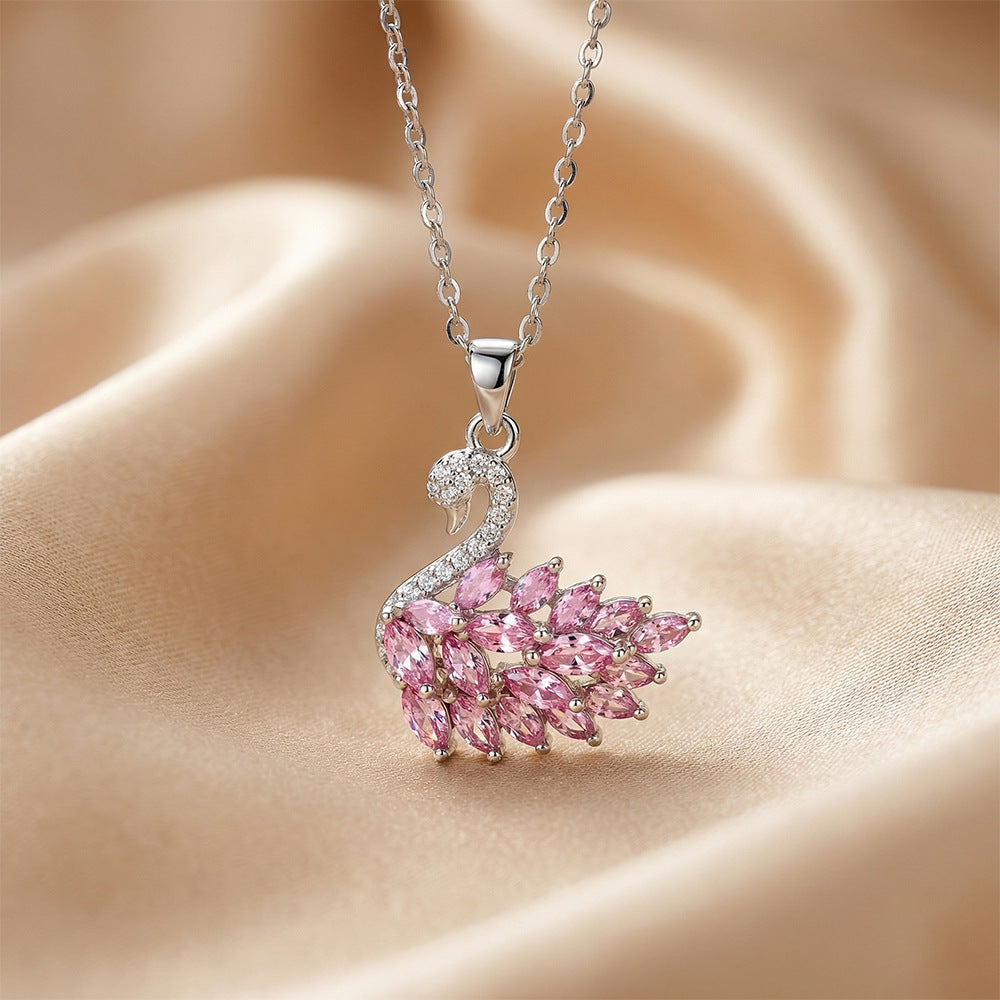 Popular popular light luxury copper inlaid zirconium full diamond swan necklace light luxury niche versatile fashion titanium steel clavicle chain jewelry