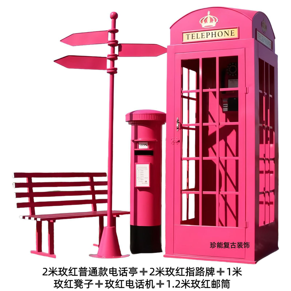 Retro iron telephone booth mailbox street sign bench popular store decoration floor-standing ornaments photography props model