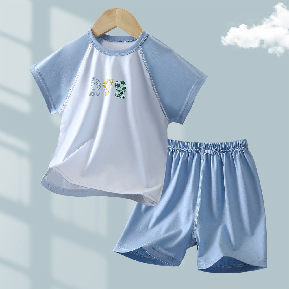 Yishimei summer new arrivalkids men's and women's small and medium-sized children's category a boneless tencel lyocell short-sleeved home clothes set