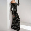 cross-border e-commerce european and american women's clothing: new summer collection - vintage polka dot off-the-shoulder bodycon maxi dress 661