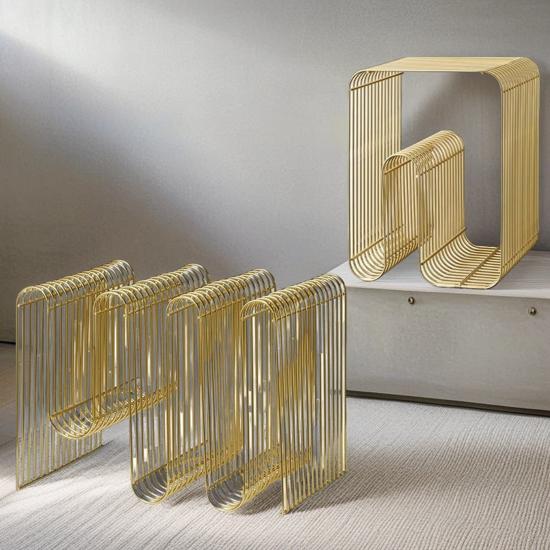 Metal line table newspaper magazine rack accessible luxuryclassy book rack soft sofa table geometric floor stand tea table