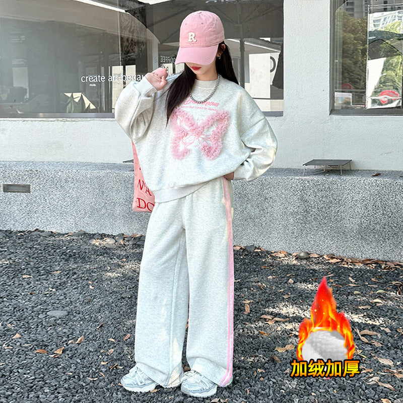 Girls' sweatshirt set - spring/autumn  new collection - stylish and trendy wide-leg sweatpants for girls (sizes for mid-to-large children) - casual two-piece outfit