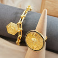 18k gold-plated medusa pattern jewelry set - hexagon pendant necklace, earrings, bracelet, and ring four-piece set