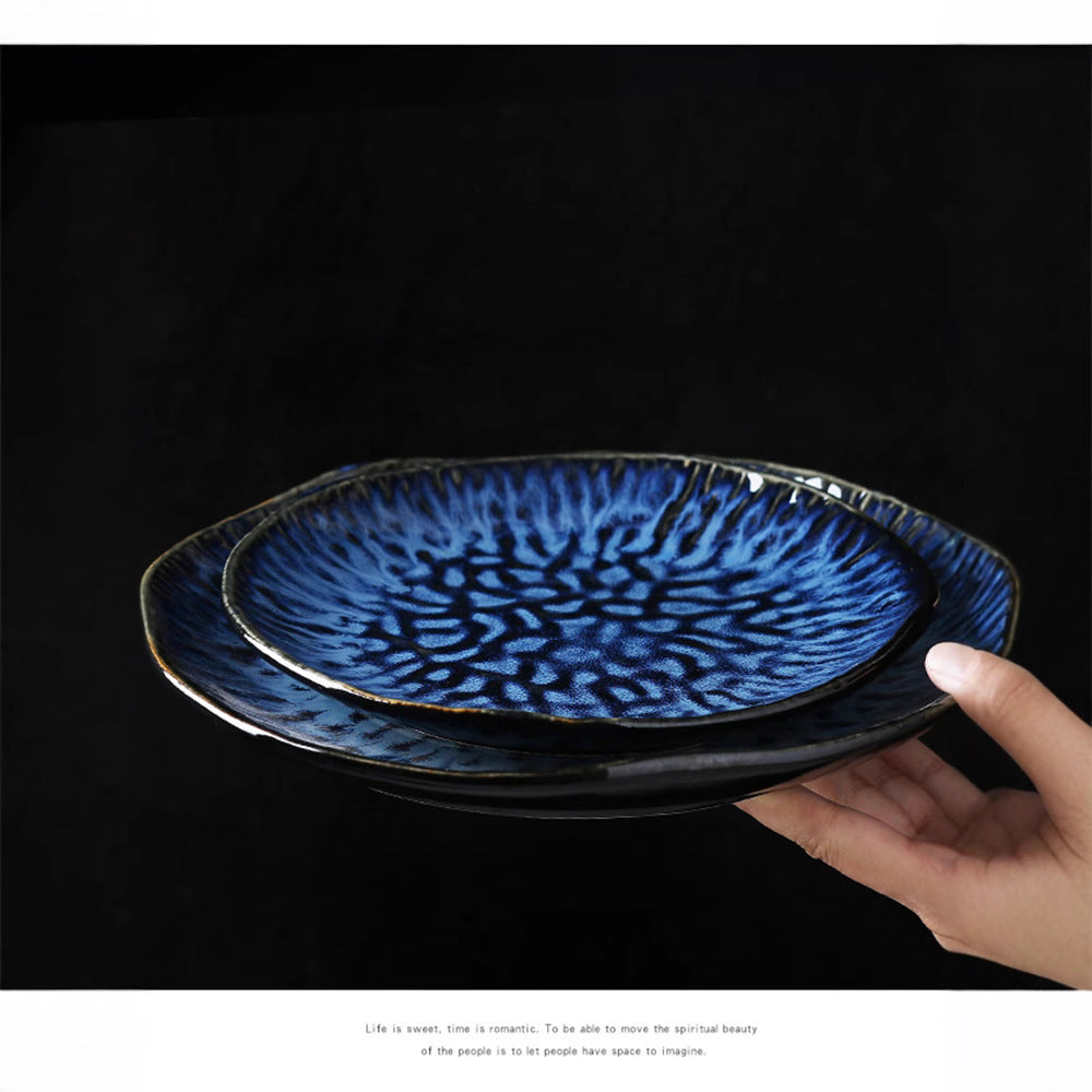 Kiln-turned ceramic western food plate, pasta plate, steak plate, dish plate, special-shaped round plate, for home restaurant, commercial kiln-turned glaze