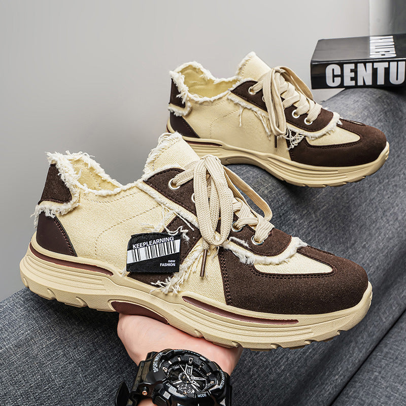 2026 summer new trendy brand canvas shoes for men, versatile casual sneakers, student retro distressed thick-soled height-increasing shoes
