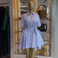 European and american cross-border women's fashion:  summer new arrival - elegant lapel, single-breasted button, pocket, tie-waist shirt dress