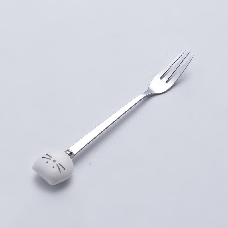 Japanese and korean style creative stainless steel spoon with ceramic handle, stainless steel fruit fork, ice cream scoop, minimalist soup spoon, coffee spoon