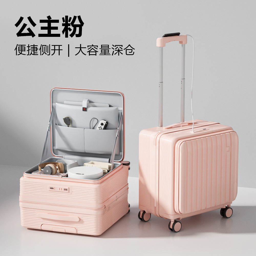 Side open small suitcase short trip 20-inch parent-child travel artifact can sit boarding trolley case for men, women and children