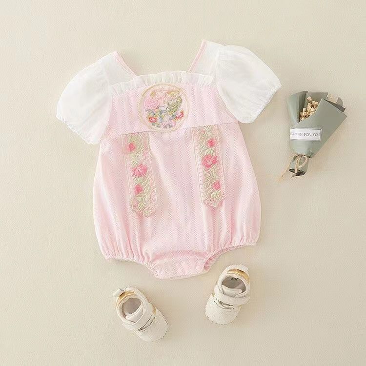 Baby clothes summer romper lightweight newborn bodysuit girl's summer fashion jumpsuit full month hundred days princess outfit