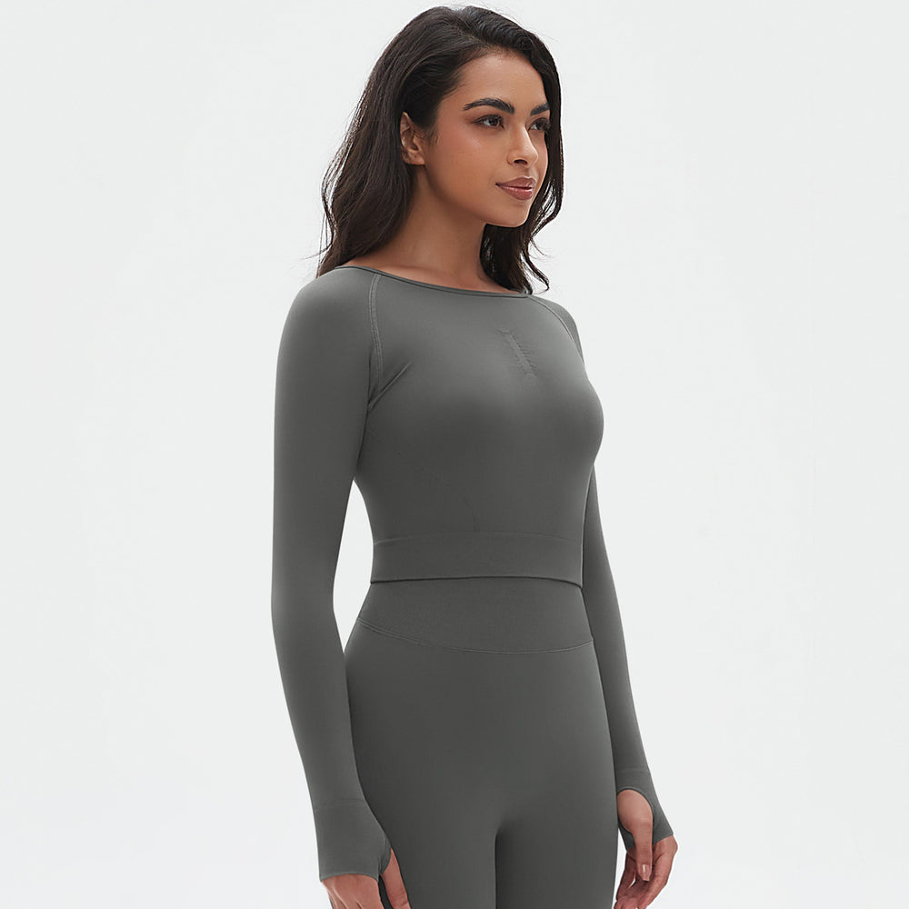European and american new seamless yoga wear tight-fitting long-sleeve t-shirt breathable sweat-wicking running training fitness top