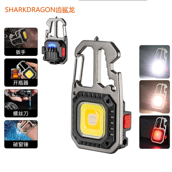Cross-border new COB work light TyPE-C charging with screwdriver safety hammer mini multi-function keychain light
