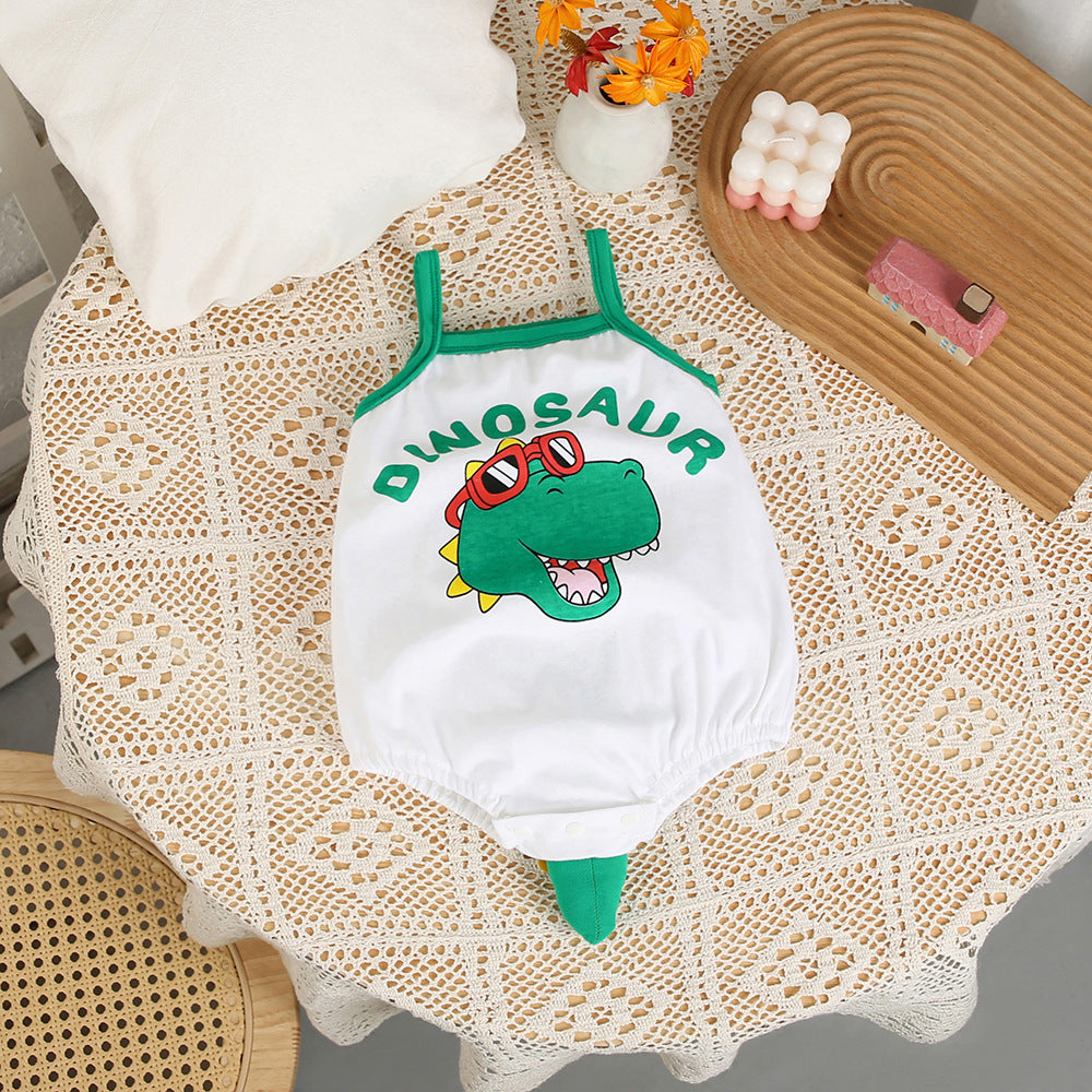 K-style summer baby clothes thin loose triangle khaki suspender bag butt baby cartoon cute one-piece