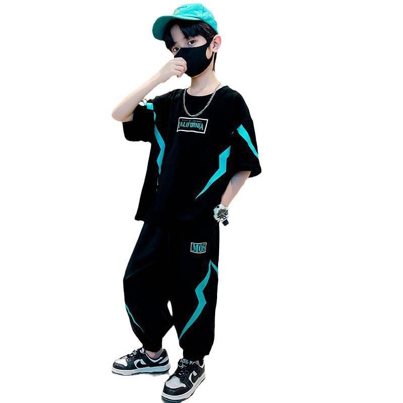 Boys' summer outfit set: short-sleeve top & shorts - trendy  style, lightweight kids' activewear, street style