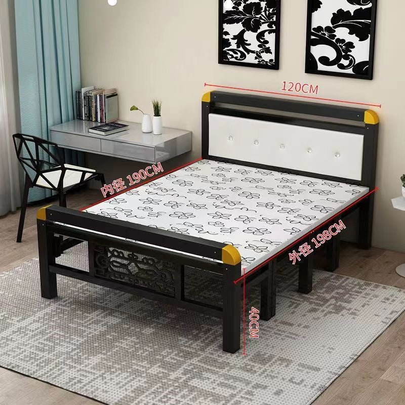 Four-fold foldable bed single bedfor homesimple office lunch break double rental house adult iron bed