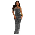 C7422 cross-border   fashion women's sexy mesh rhinestone one-shoulder sleeveless dress