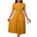 D593  fashion sexy short sleeve v neckfashionelegantelegance pleated plus sizehigh waist african dress