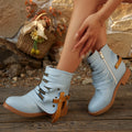 exportplus size women's cross-border high-heeled round toe belt buckle side zipper thick heel casual short boots plus size women's shoes