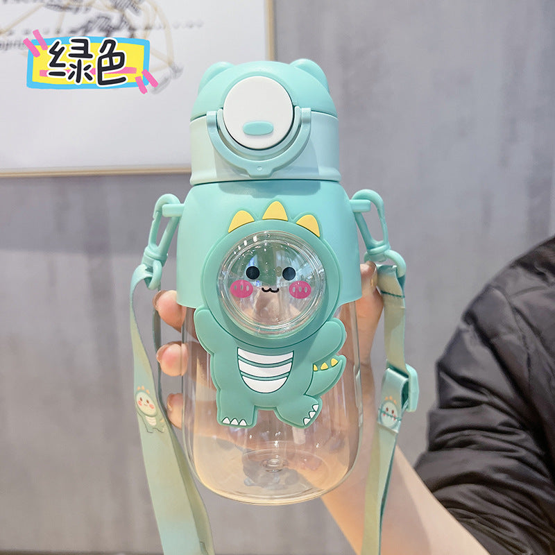 Summer fun kids' plastic straw water bottle - new cute, high-value design for elementary school students, boys and girls - portable cartoon cup