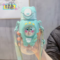 Summer fun kids' plastic straw water bottle - new cute, high-value design for elementary school students, boys and girls - portable cartoon cup