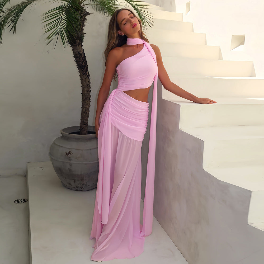 European and american export  summer new women's elegant sleeveless asymmetrical neckline sexy slim-fit irregular ribbon dress