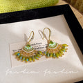 Bohemian green crystal tassel ear cuff earrings - unique designer studs for a beachy getaway