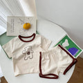 Korean style summer two-piece set for baby boys and girls - cute cartoon waving bear short-sleeve and shorts loungewear set