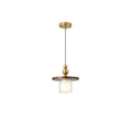 Vintage walnut bedside pendant light - gold & clear glass - retro southeast asian style - bedroom, bar, entryway, homestay