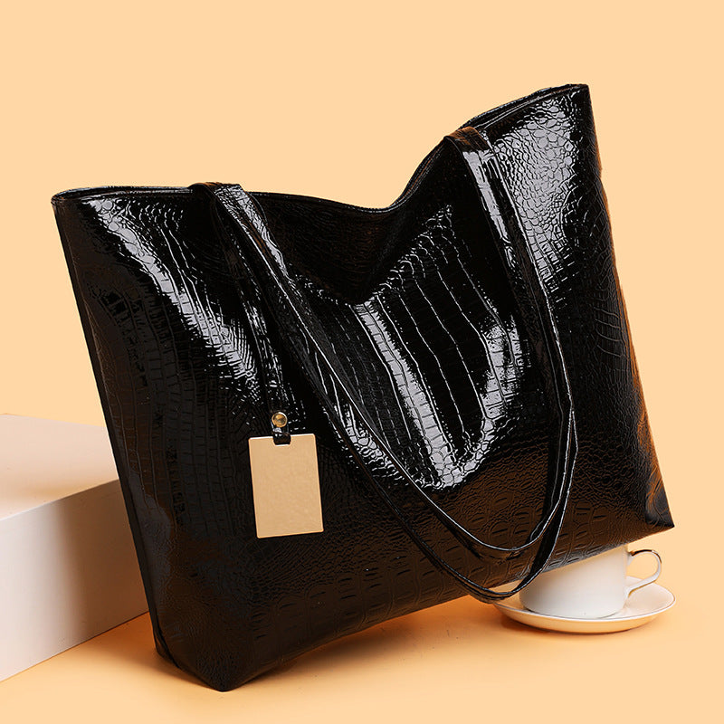 New crocodile-embossed tote bag - large capacity shoulder bag, european and american fashion, versatile minimalist handbag, pu leather commuter bag for women