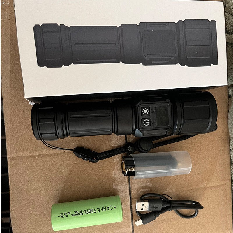 Cross-border white laser strong light flashlight Type-C charging screen display strong magnetic COB side light double switch LED flashlight