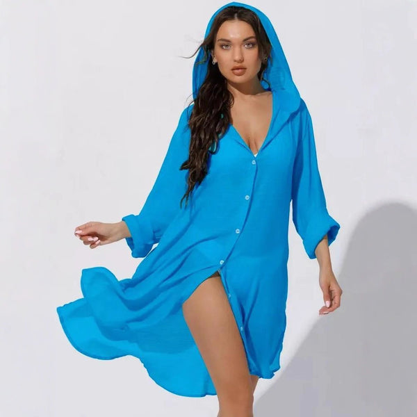 2025 Cross-border Foreign Trade Women's Clothing Concealer Beach Sunscreen Long Sleeve Bikini Cardigan Blouse Sports Hooded Shirt